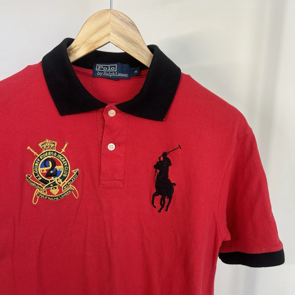 Vtg Ralph Lauren Big Pony Polo Mens M Rugby Shirt Country Riders Red Jockey Club - Image 2 of 4