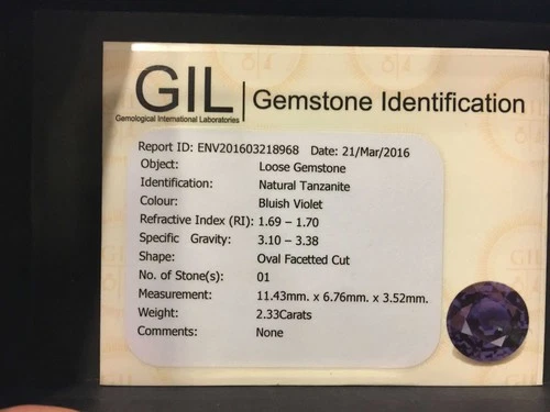 TANZANITE CERTIFICATA NATURALE 2.33 CARATI L 3.00 2.00 - Imagen 2 de 2