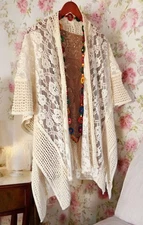 Anthropologie Cream Lace bohemian Boho Cardigan Peasant  Trapeze XL 
