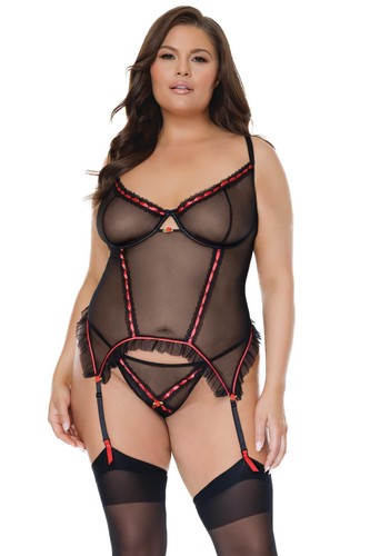 Coquette Valentine Plus transparentes Netz Rüschen Saum Band Bustier schwarz - Bild 3 von 3