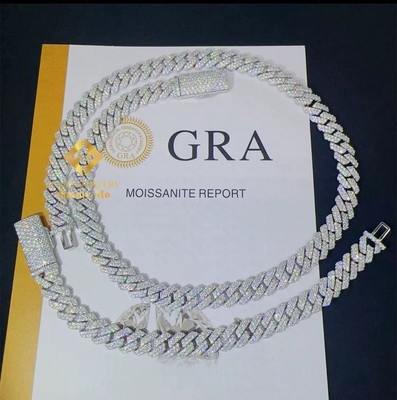 Passes The  Tester 8mm Rows Iced Moissanite Cuban Link Chain Necklace 7 6-8 