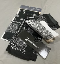 2 Packs of 2 Bandanas - Total of 4pcs. - Black White Paisley Print - New Items