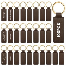 48 Pcs Brown PU Leather Keychain Blanks, Bulk, Laser Engraving, DIY, Gift, Craft