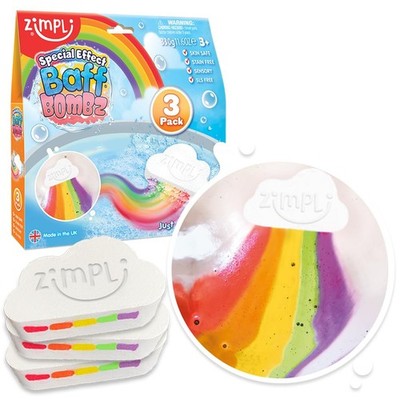 ZIMPLI 3 x Large Cloud Rainbow Baff Bombz Create a Rainbow Effect fizzing