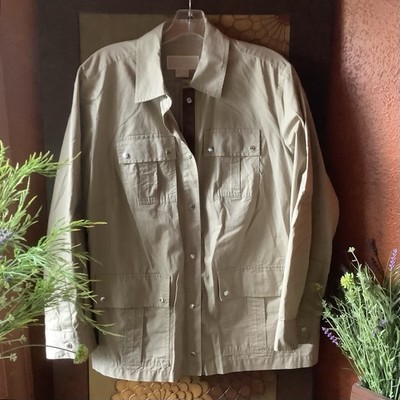 Michael Michael Kors 14W Safari Style Tan Roll Up Sleeved Snap Shacket