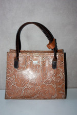 TEXIER Sac CabasVintage Cuir  Motifs fleurs incrustées  Anses Mains BE