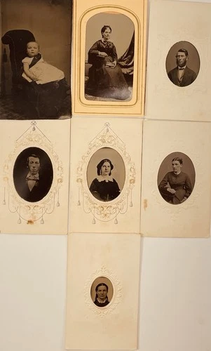 7 Antique Tintype Photographs Civil War Era Portrait Lot Baby Vermont Studio