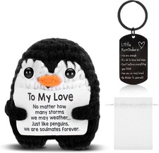 Valentines Day Gifts for Him Her, To My Love Handmade Crochet Penguin with Littl