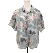 Tropical Linen Button Front Shirt Size L Relaxed Resort Artisan NY size L