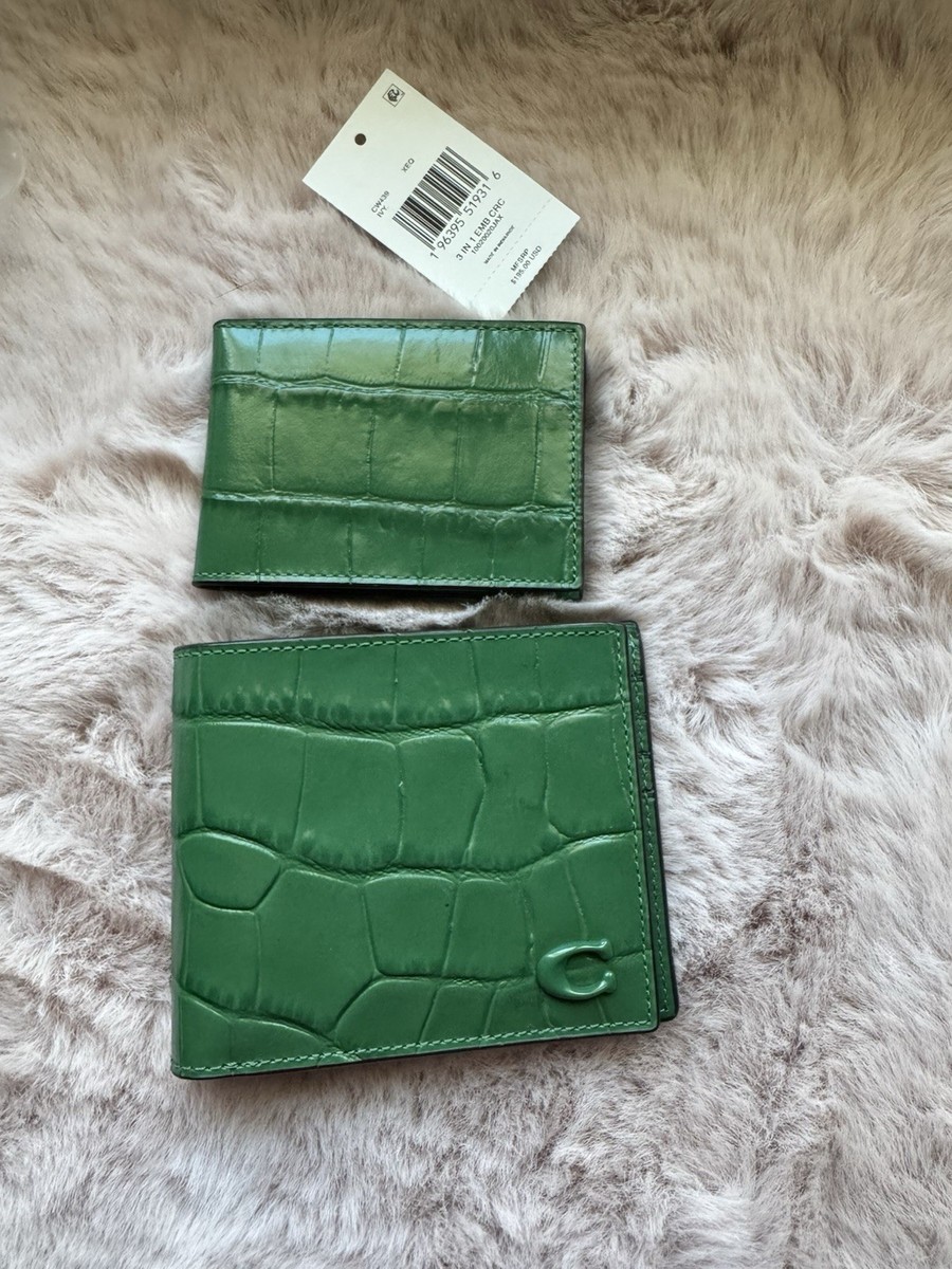 Coach Men's Charcoal 3-In-1 Crocodile-Embossed Leather Wallet