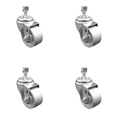 Service Caster Semi Steel Cast Iron Swivel Threaded Stem Caster Set 4 w/3inches