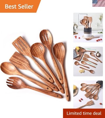 Durable 13-Inch Wooden Utensils Set - Plastic-Free & Non-Toxic 7-Piece Design