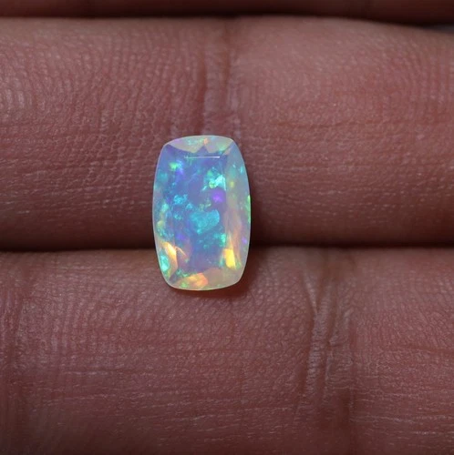 1.4 Cts Natural AAA Green Blue Fire Ethiopian Opal Faceted Cushion 11x7x4.3 MM