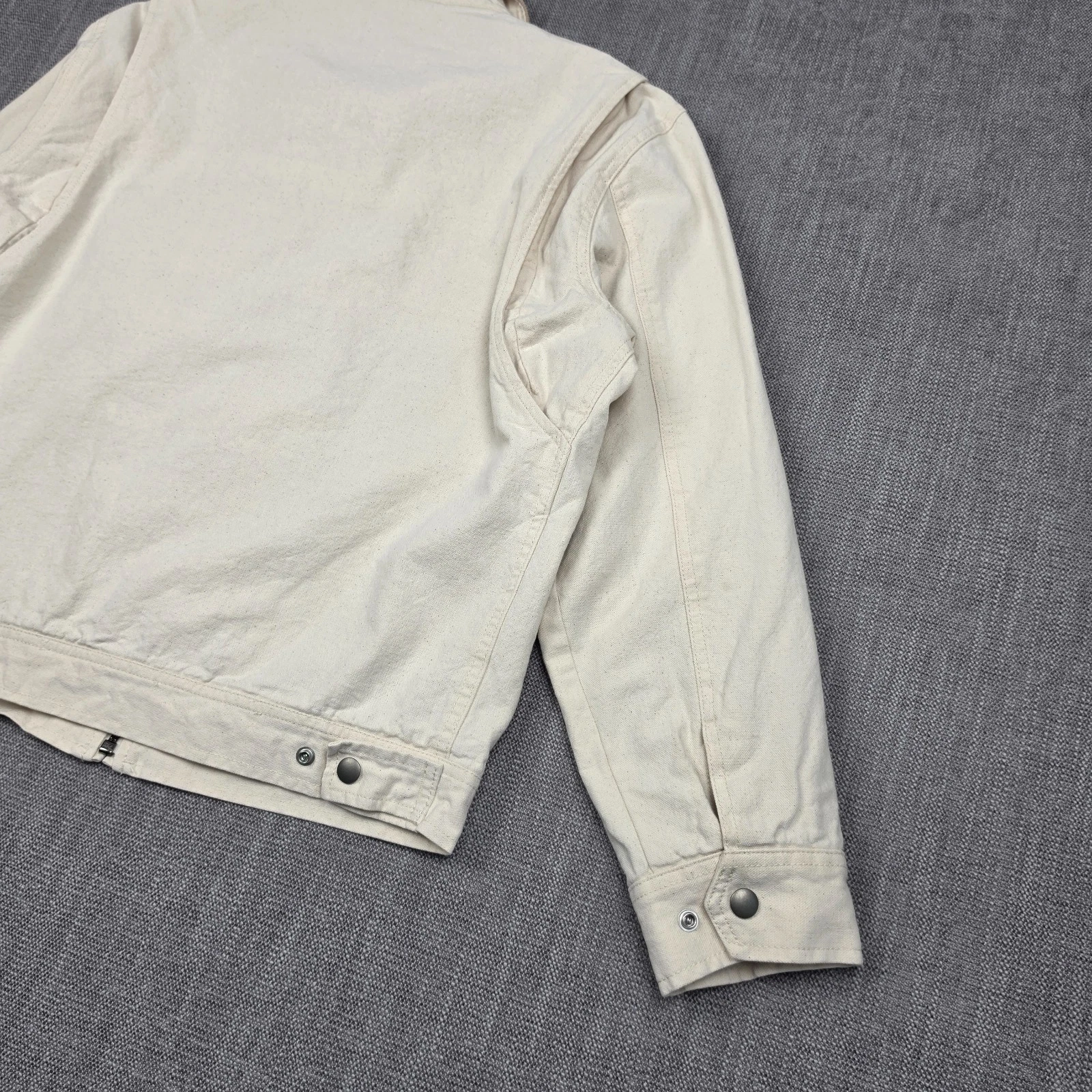 Wallace & Barnes Canvas Work Jacket Mens Medium Cream Corduroy Collar Full Zip image 11