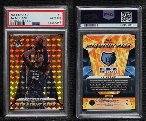 2021-22 Panini Mosaic Straight Fire Ja Morant #3 PSA 10 GEM MT 04qn - Picture 3 of 3