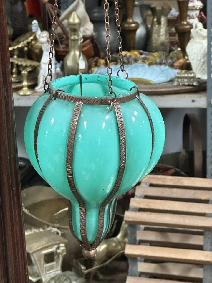 Lámpara colgante vintage Art Nouveau turquesa luz de té 21x16 cm Foto 2 de 4