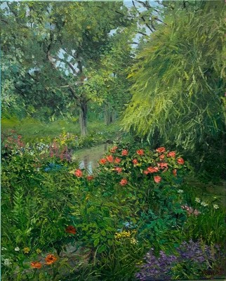 Schönes ruhiges Original Ölgemälde auf Leinwand Landschaft Natur Kent Künstler