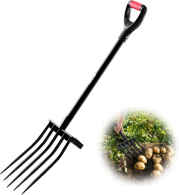 5 Tines Garden Fork Tool Metal Handle 41 in Spading Pitchfork Y Grip Heavy Duty