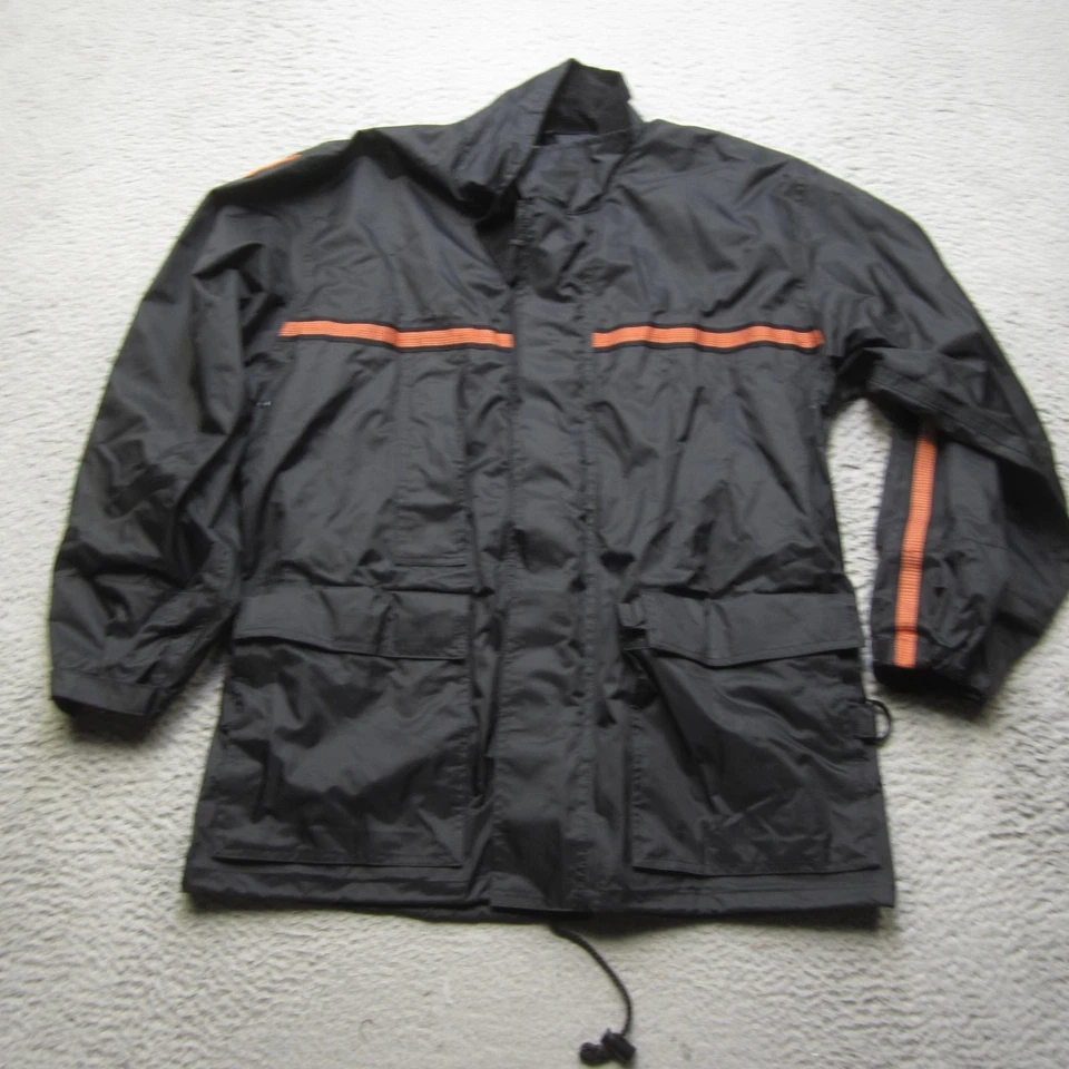 Harley-Davidson Jacket Mens XXS Black Nylon PVC Rain Windbreaker Orange Stripe - Image 2 of 4
