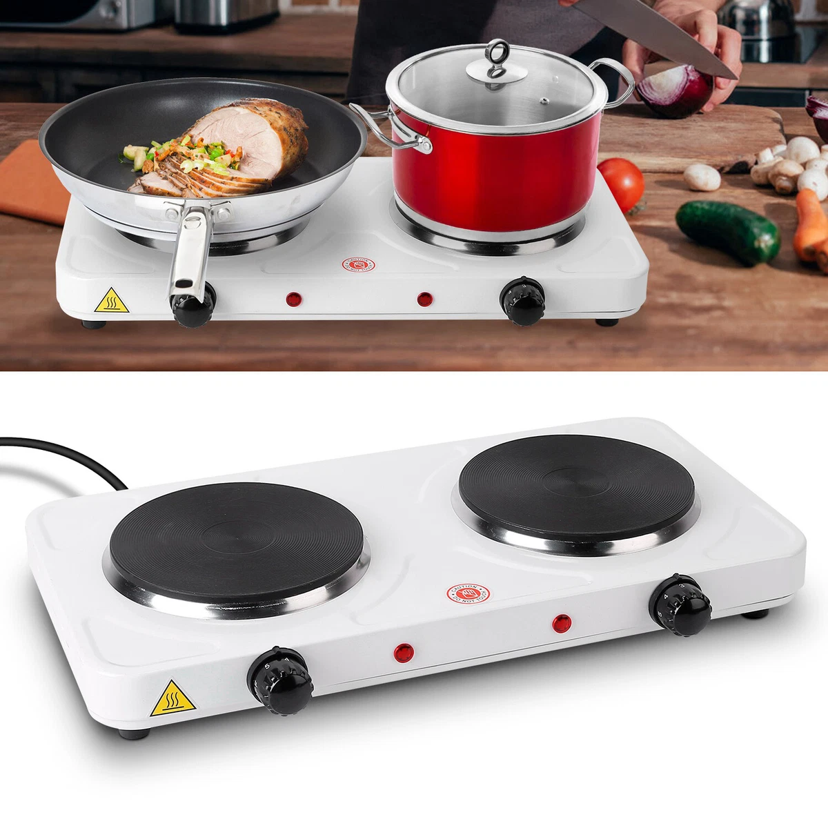 TeqHome Hot Plate, 2000W Portable Induction Cooktop Double Burner with Dual Control & 5 Level Temperature Control, Easy to Clean