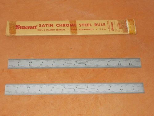 VINTAGE STARRETT 12" SATIN CHROME RULE CAT. NO. C606R USA TWO PIECE 12" EACH