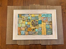 Mosaic Art Handmade Polymer Clay Framed Wood Mixed Media Signed 2019 14 x 18"