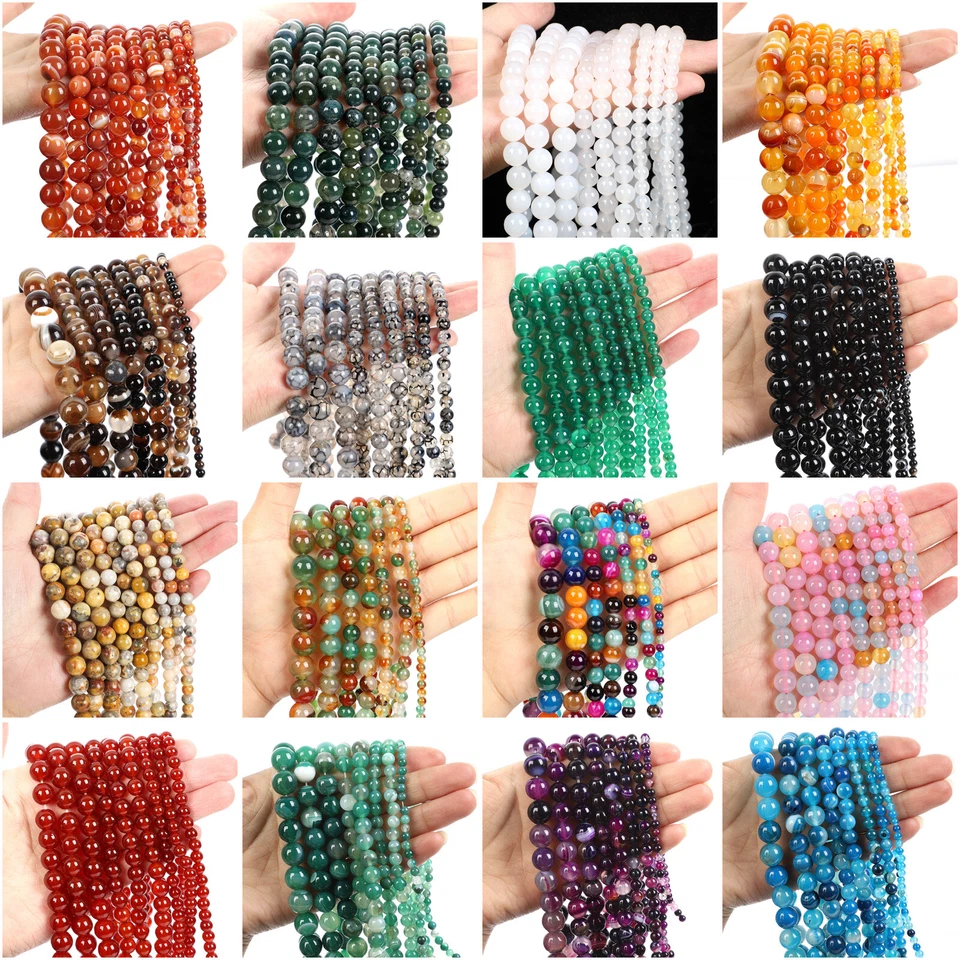 Cuentas espaciadoras redondas lisas piedras preciosas de ágata natural de 4/6/8/10/12 mm para hacer joyas Foto 2 de 4