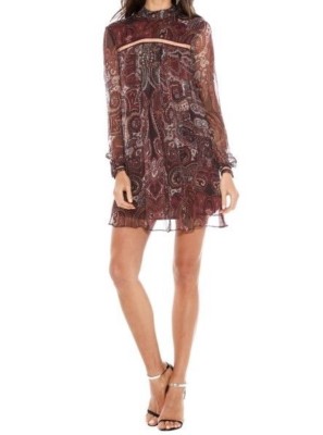 The Jetset Diaries TJD Labyrinth Paisley Mini Dress Burgundy Boho