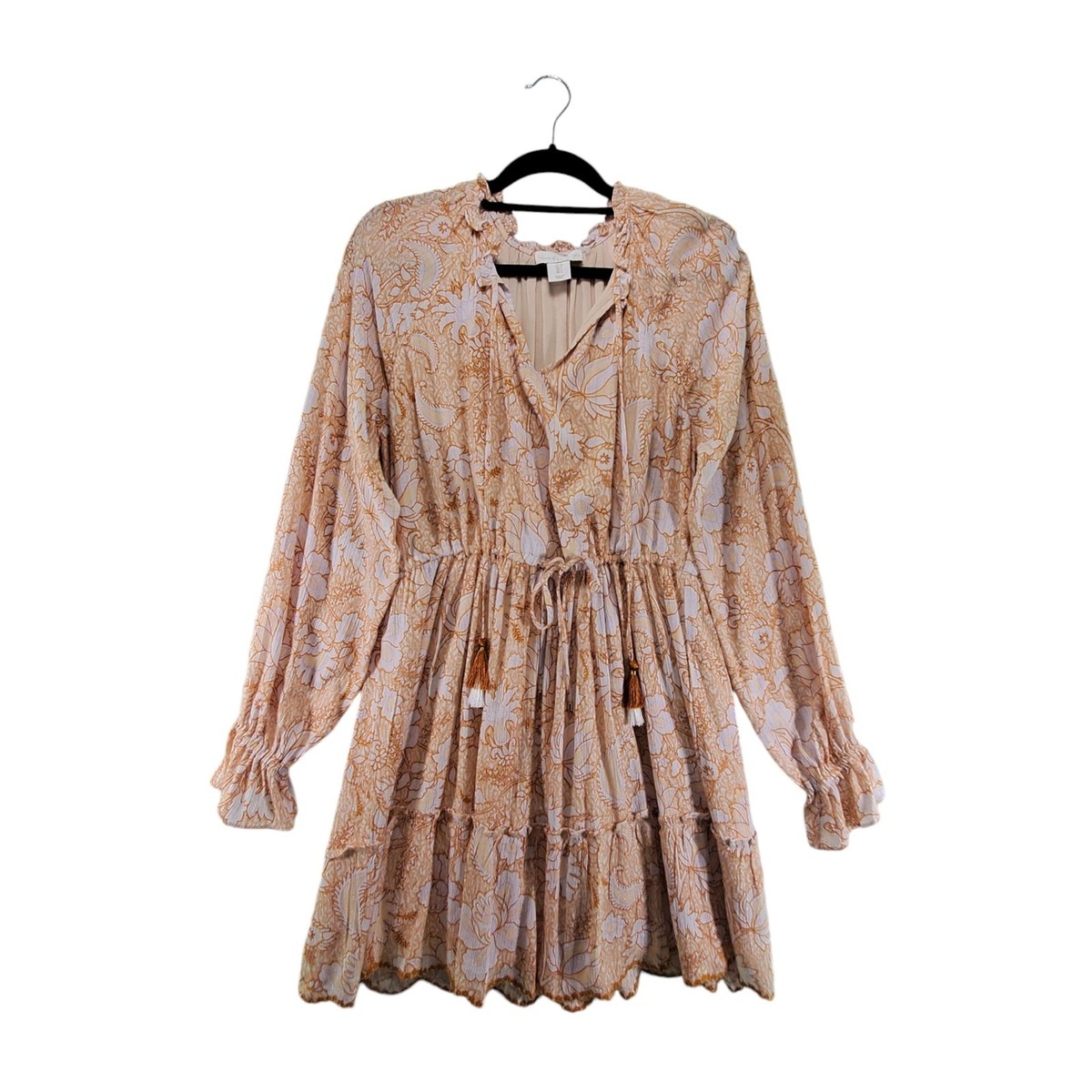 sz S House of Harlow 1960 Long Sleeve Peasant Dress Short Neutral Beige Bohemian sz S House of Harlow 1960 Long Sleeve Peasant Dress Short Neutral Beige Bohemian