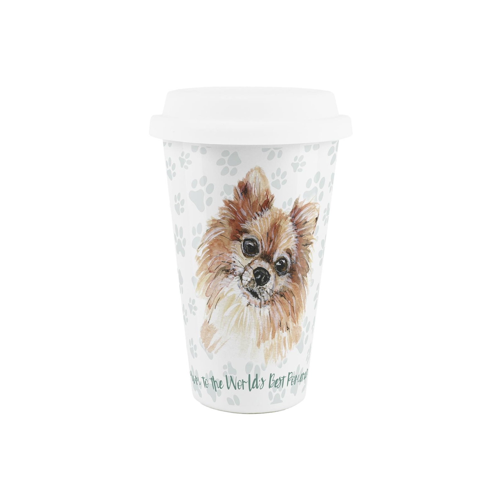 Pomeranian Dog Mum Ceramic Travel Mug - Novelty Dog Portrait Reusable Cup Gift