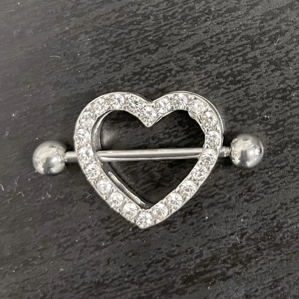 Anillo piercing pezón en forma de corazón con barra protectora para mujer, joyería, conjunto Foto 3 de 4
