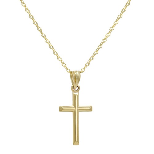 14k Yellow Gold Cross Pendant Necklace 