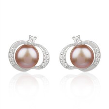 925 Sterling Silver Natural Pearl Cubic Zircon Gemstone Stud Earrings Jewelry