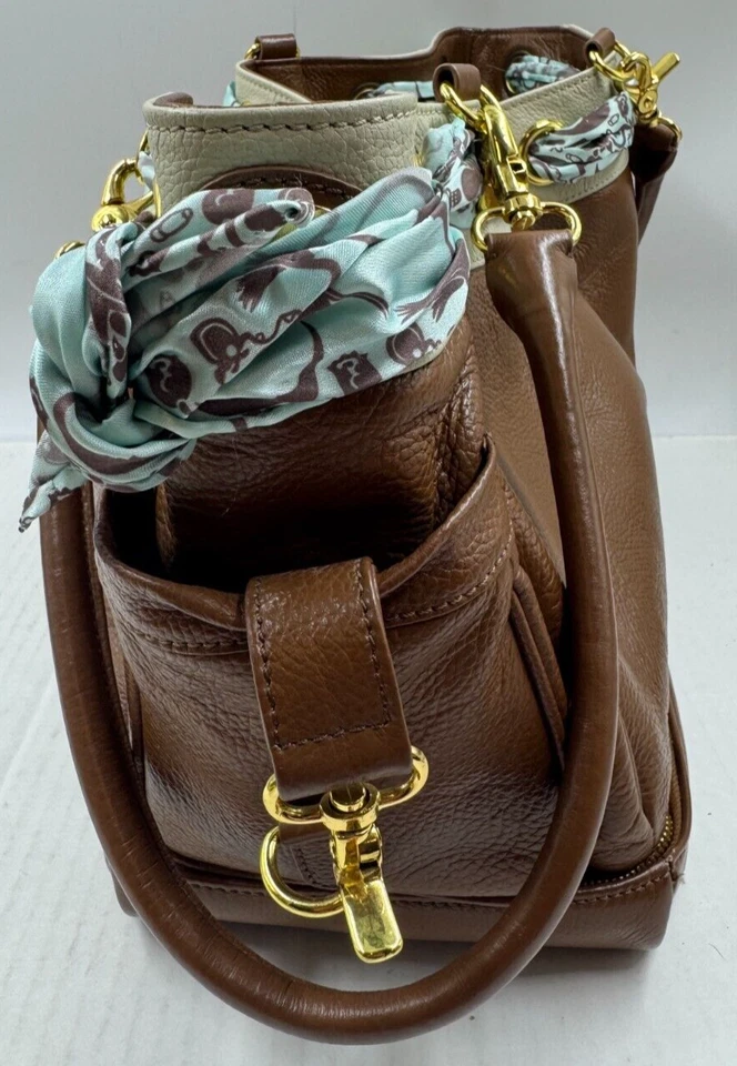 Bolso de Pañales Nest Marrón Tostado Cuero Bolsillos Correa Desmontable Bolso de Hombro Foto 3 de 4