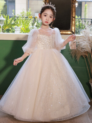 chinese dress ladies A-Line Sleeveless Floor-Length Satin/Tulle Flower Girl Dress COCOMELODY 744500696201, 7 Days / Ivory / 6Y