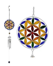 Stained Glass Colorful Flower Of Life Geometry Metal Wind Chime Suncatcher
