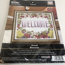 Bucilla Plaid Welcome Floral Stamped Cross Stitch 45831 NIP 2012