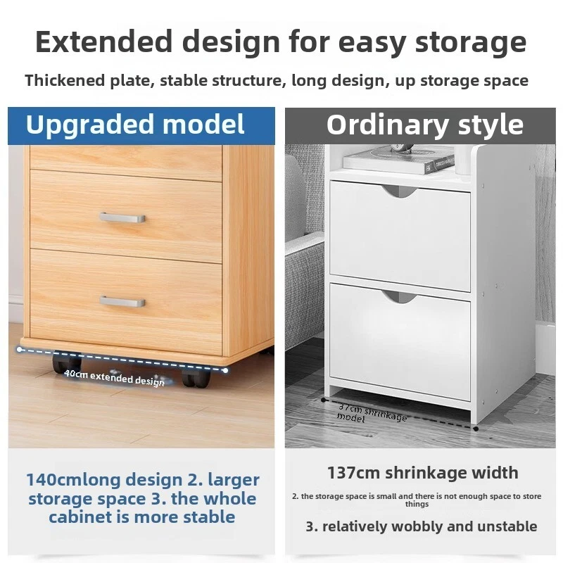 Armario de cajones con cerradura de madera, mesa móvil con ruedas armario bajo armario de almacenamiento Foto 2 de 4