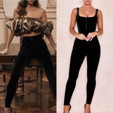 HOUSE OF CB MARCELLA BLACK VELVET HIGH WAIST SKINNY TROUSERS SIZE SMALL