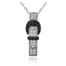 925 Sterling Silver Black Spinel Buckle Necklace, 18"