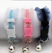 LT BLUE XS Girly Lace Cat Collar Ruffle Bell Velvet Cottagecore Kitten Puppy Dog