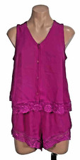Vintage 90  s Val Mode Camisole Cami Tap Shorts PJ Pajama Set Hot Pink Sheer Lace