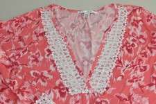 NEW Oscar de la Renta Cotton Long NIGHTGOWN PJ Coral White Crochet Lace L XL