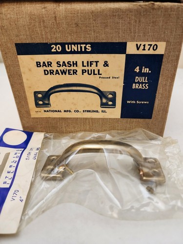 Vintage NOS National Dull Brass Drawer Sash Cabinet Pull D Handle 4" Retro C52