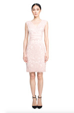 TADASHI SHOJI CORDED EMBROIDERED TULLE VNECK BANDED PINK DRESS sz 12