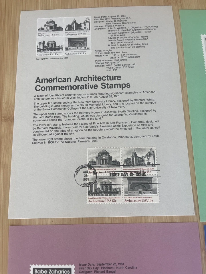 5 Rare 1981 Commemorative USPS Souvenir Pages FDC Sheets,new - Image 2 of 4