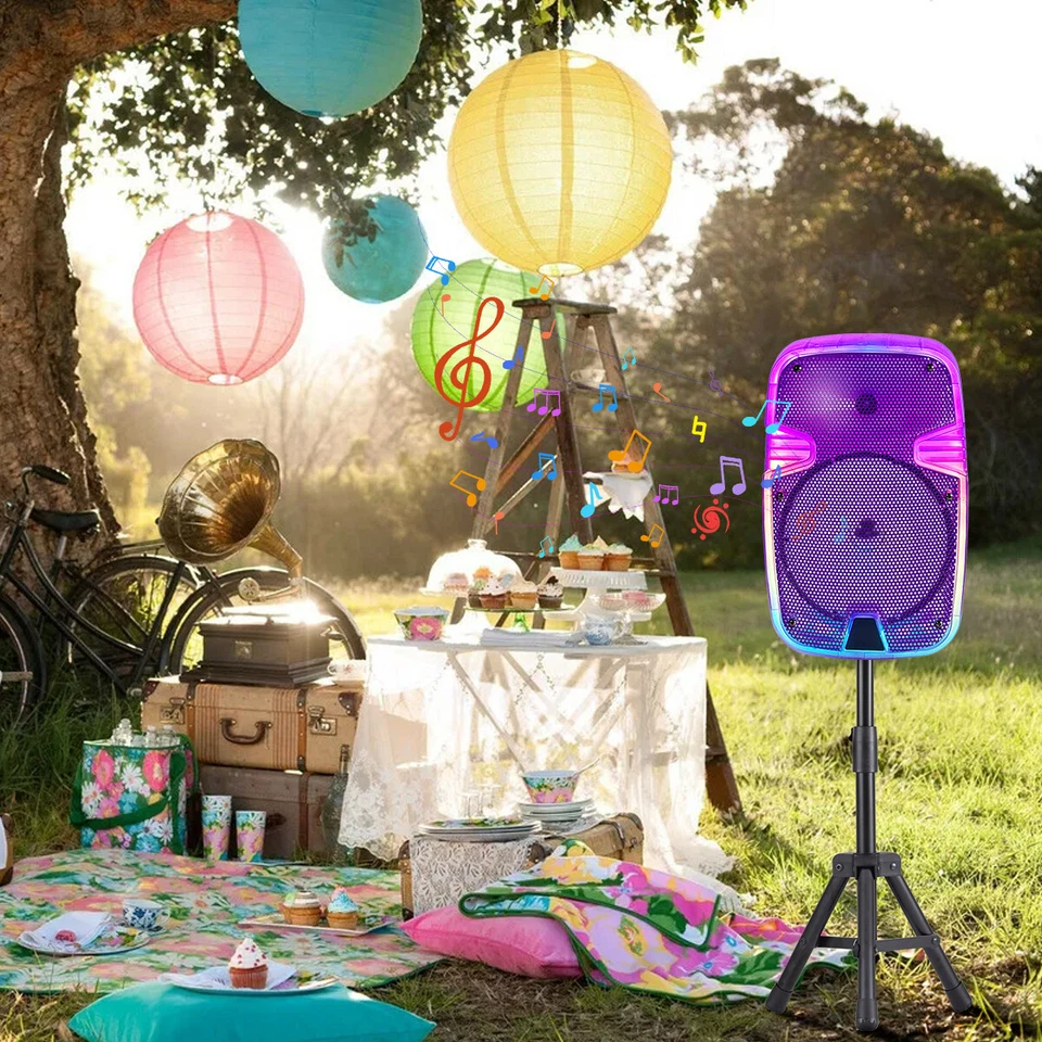 8 inch PA Portable Bluetooth Party Speaker Karaoke Boombox TWS/AUX + Mic & Stand - Image 3 of 4