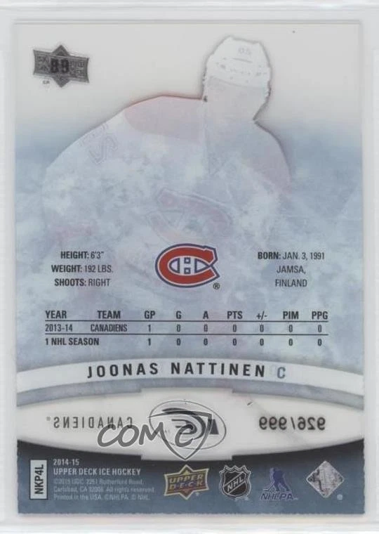 2014-15 Upper Deck Ice Ice Premieres /999 Joonas Nattinen #89 Rookie RC - Image 2 of 2