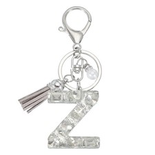 Initial Letter Keychain with Tassel, Alphabet Letter Z Keyring, Silver
