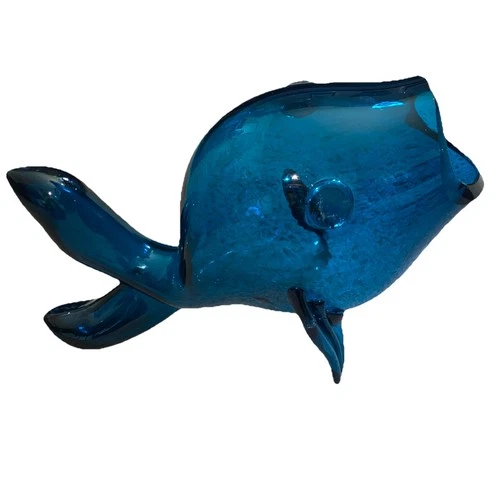 Vintage Rare MCM Blenko Glass Fish Vase In Turquoise 12.5” Stunning
